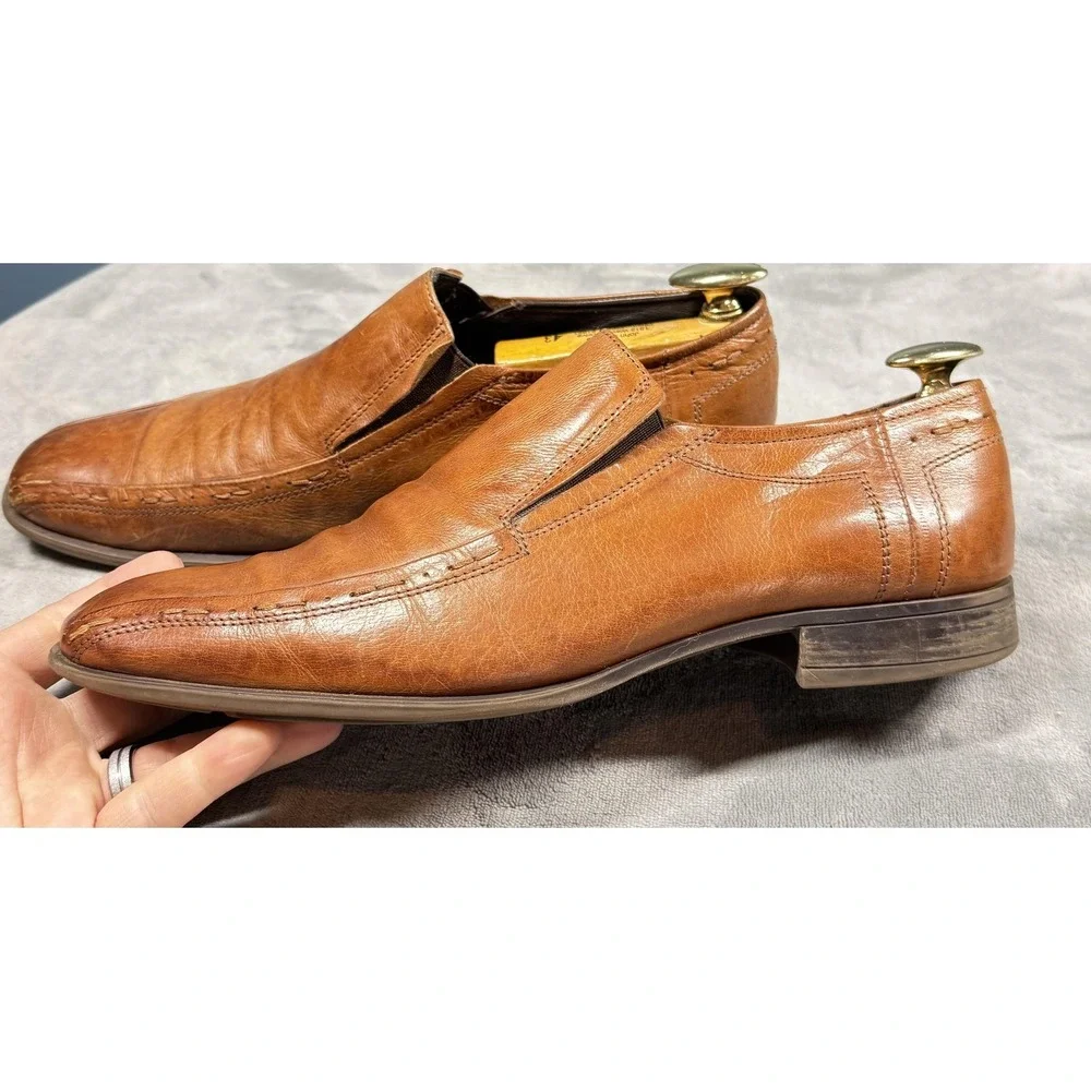 Bostonian Shoes Mens Size 10.5 Brown Leather Slip On Dress Square Toe 28684